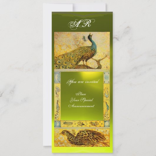 Invitation MARIAGE LOVE PEACOCKS MONOGRAM, brun blanc jaune (Devant)