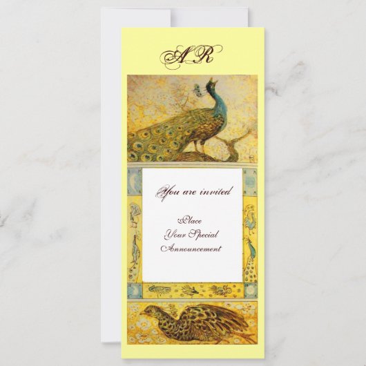 Invitation MARIAGE LOVE PEACOCKS MONOGRAM, brun blanc jaune (Devant)