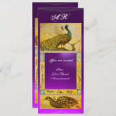 Invitation MARIAGE LOVE PEACOCKS MONOGRAM brun violet jaune (Devant / Derrière)