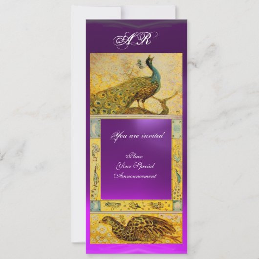 Invitation MARIAGE LOVE PEACOCKS MONOGRAM brun violet jaune (Devant)