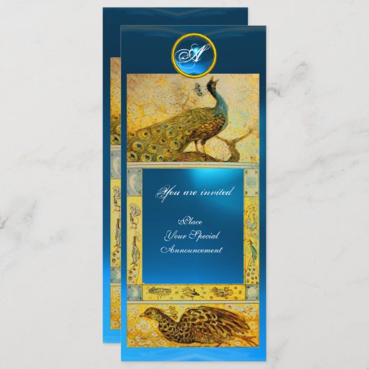 Invitation MARIAGE LOVE PEACOCKS MONOGRAM, jaune brun bleu (Devant / Derrière)
