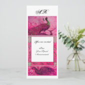 Invitation MARIAGE LOVE PEACOCKS MONOGRAM rose fuchsia blanc (Debout devant)