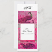 Invitation MARIAGE LOVE PEACOCKS MONOGRAM rose fuchsia blanc (Dos)