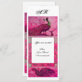 Invitation MARIAGE LOVE PEACOCKS MONOGRAM rose fuchsia blanc (Devant / Derrière)