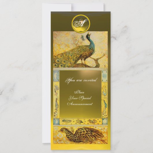 Invitation MARIAGE LOVE PEACOCKS MONOGRAM, topaz jaune marron (Devant)