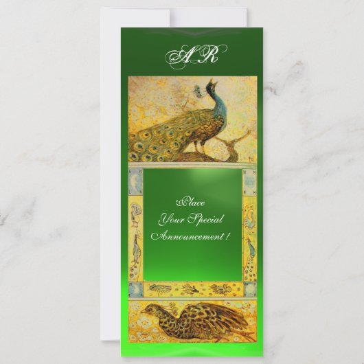 Invitation MARIAGE LOVE PEACOCKS MONOGRAM, vert brun (Dos)
