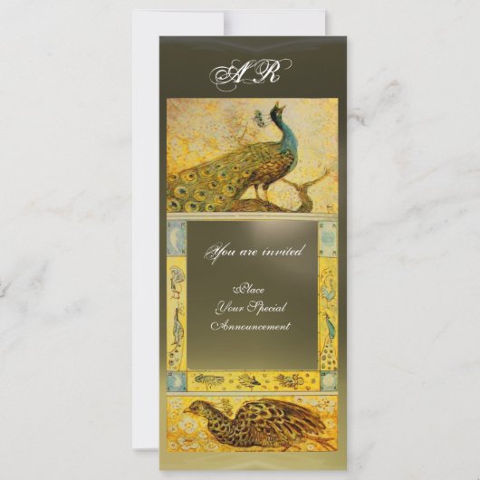 Invitation MARIAGE LOVE PEACOCKS MONOGRAMME gris gris jaune (Devant)