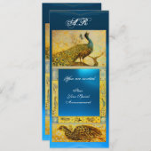 Invitation MARIAGE LOVE PEACOCKS MONOGRAS marron bleu jaune (Devant / Derrière)