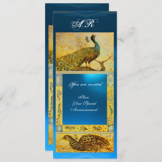 Invitation MARIAGE LOVE PEACOCKS MONOGRAS marron bleu jaune (Devant / Derrière)