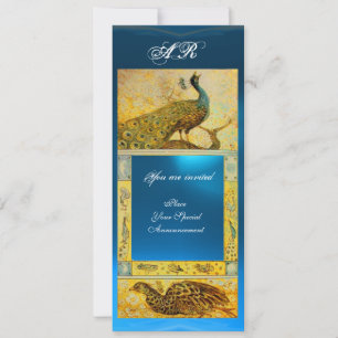 Invitation MARIAGE LOVE PEACOCKS MONOGRAS marron bleu jaune