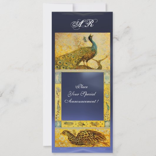 Invitation MARIAGE LOVE PEACOCKS MONOGRAS marron bleu jaune (Dos)