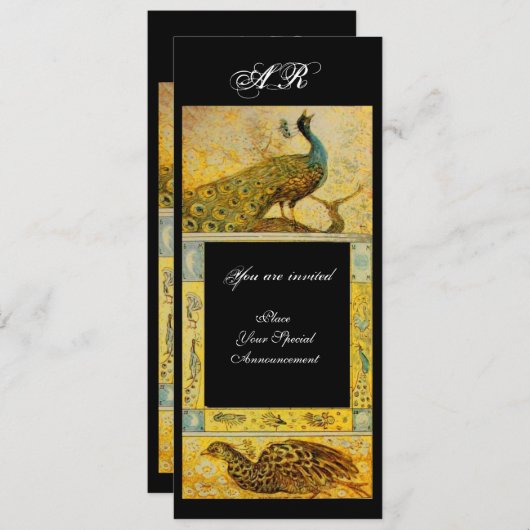 Invitation MARIAGE LOVE PEACOCKS MONOGRAS marron jaune noir (Devant / Derrière)