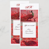 Invitation MARIAGE LOVE PEACOCKS MONOGRAS rouge argent métall (Devant / Derrière)