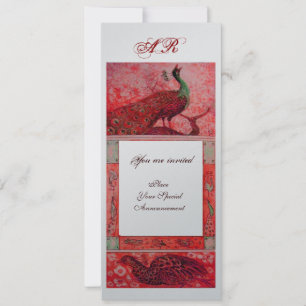 Invitation MARIAGE LOVE PEACOCKS MONOGRAS rouge argent métall
