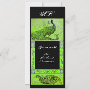 Invitation MARIAGE LOVE PEACOCKS MONOGRAS vert noir