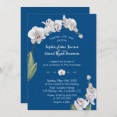 Invitation Mariage Luau Aquarelle Orchidée Blanche Bleu Class (Devant / Derrière)