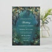 Invitation Mariage Lumière Or Fée Enchanted Forest Greenery (Debout devant)