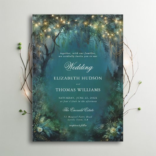 Invitation Mariage Lumière Or Fée Enchanted Forest Greenery