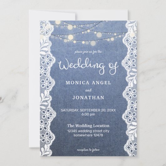 Invitation Mariage Lumières de Jean et Dentelle (Devant)