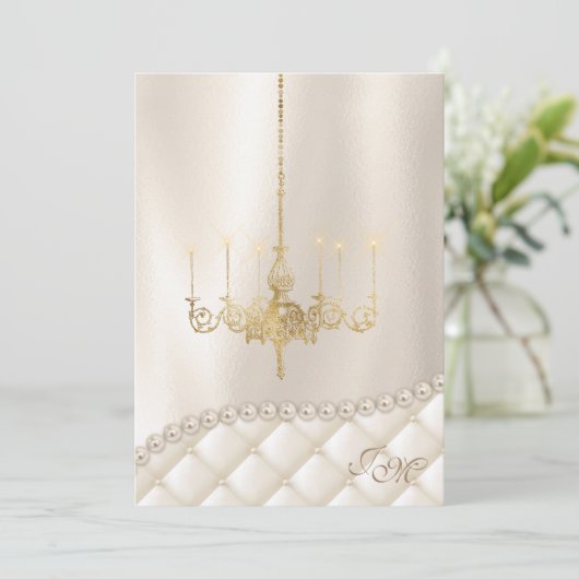 Invitation Mariage Luminaire Luminaire Perles d'ivoire Satin (Debout devant)
