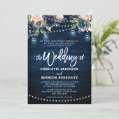 Invitation Mariage lumineux à cordes rustique bleu marine (Debout devant)