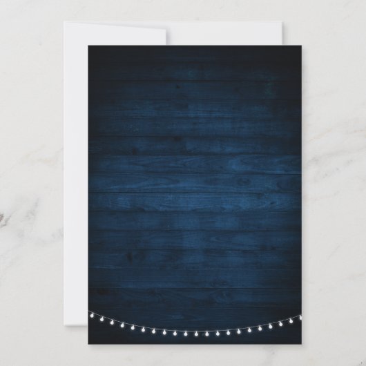 Invitation Mariage lumineux à cordes rustique bleu marine (Dos)