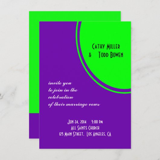Invitation Mariage lumineux de mod de pourpre et de vert de (Devant / Derrière)