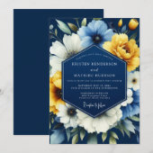 Invitation Mariage Lumineux Navy Marigold (Devant / Derrière)