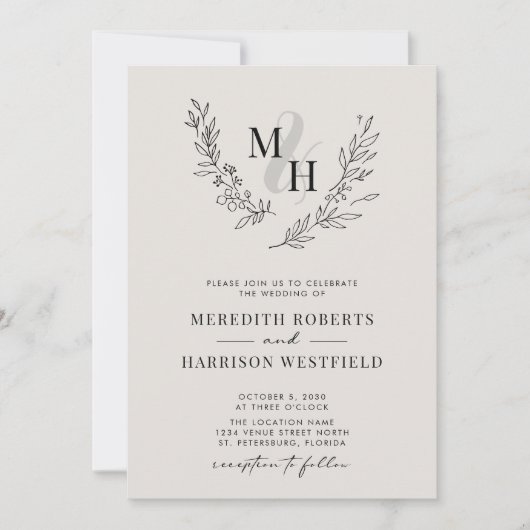 Invitation Mariage lunaire de monogramme botanique (Devant)
