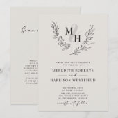 Invitation Mariage lunaire de monogramme botanique (Devant / Derrière)