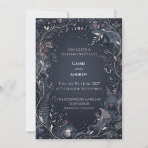 Invitation Mariage Lunaire Floral Céleste Sombre