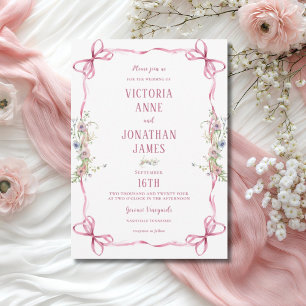 Invitation Mariage lunaire rose à cadre de ruban