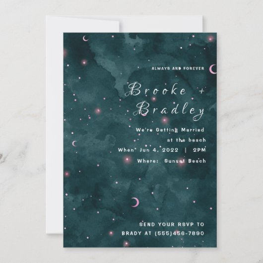 Invitation Mariage lunaire rose sarcelle foncée (Devant)