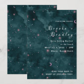 Invitation Mariage lunaire rose sarcelle foncée (Devant / Derrière)