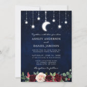 Invitation Mariage Lune Céleste Étoiles Lumière Photo Florale (Devant)
