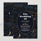 Invitation Mariage Lune Croissante Céleste Or (Devant / Derrière)