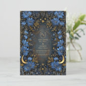 Invitation Mariage Lune et Étoile Bleu Minuit (Debout devant)
