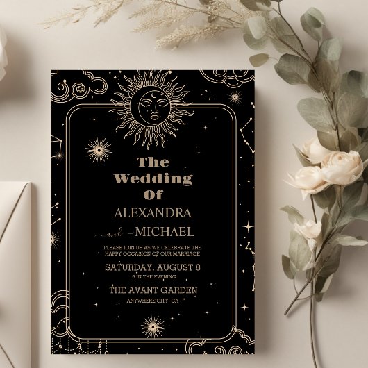Invitation Mariage Lune Étoile Filante Céleste
