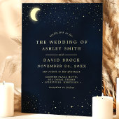 Invitation Mariage Lune Étoiles Bleu Minuit Céleste