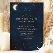 Invitation Mariage Lune Étoiles Bleu Minuit Céleste