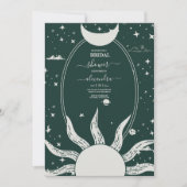 Invitation Mariage Lune Soleil Argent Mystique et Vert (Devant)