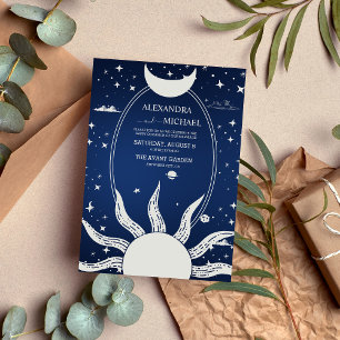 Invitation Mariage Lune Soleil Bleu Mystique et Argent