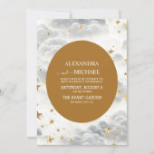 Invitation Mariage Lune & Soleil Étoiles Blanches et Or Céles (Devant)