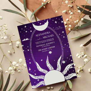Invitation Mariage Lune Soleil Violet Mystique