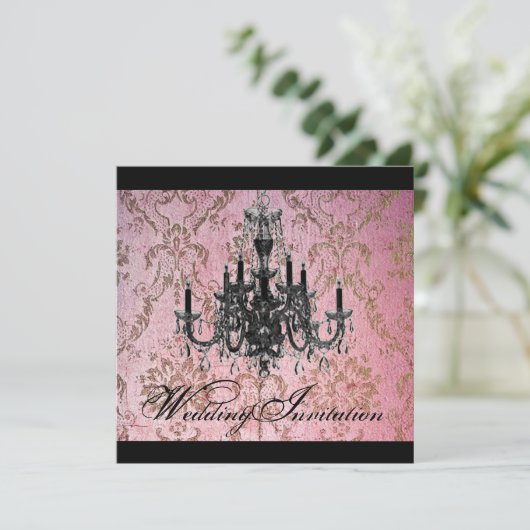 Invitation Mariage Lustre gothique steampunk damassé (Debout devant)