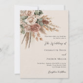 Invitation Mariage luxe avec des roses beige taupe et de l'he (Devant)