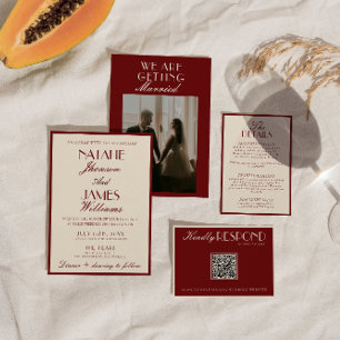 Invitation Mariage Luxe Crème Bourgogne Argent Ancien