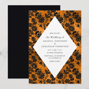 Invitation Mariage Luxe Faux Métal Orange et Noir