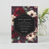 Invitation Mariage Luxe Floraison Bourgogne (Debout devant)