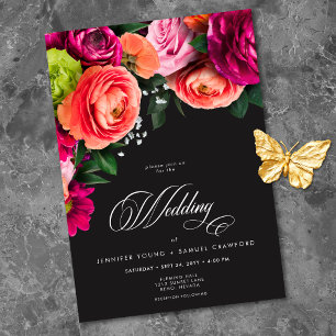 Invitation Mariage Luxe Floral Vibrant Rose Noir